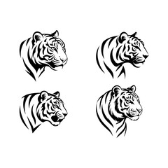 Tiger head vector logo design, face  for retro logos, emblems, badges, labels, icon template and tshirt vintage design element. Isolated on white background black color