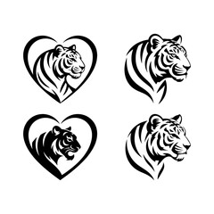 Tiger head vector logo design, face  for retro logos, emblems, badges, labels, icon template and tshirt vintage design element. Isolated on white background black color