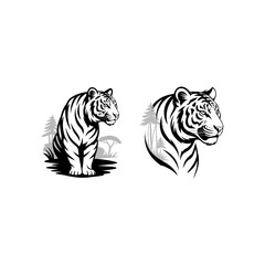 Tiger head vector logo design, face  for retro logos, emblems, badges, labels, icon template and tshirt vintage design element. Isolated on white background black color