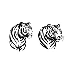 Tiger head vector logo design, face  for retro logos, emblems, badges, labels, icon template and tshirt vintage design element. Isolated on white background black color