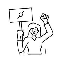 woman and protest sign icon, woman and protest sign line art - simple line art of woman and protest sign, perfect for woman and protest sign logos and icons