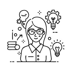 woman inventor icon, woman inventor line art - simple line art of woman inventor, perfect for woman inventor logos and icons
