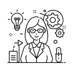 woman inventor icon, woman inventor line art - simple line art of woman inventor, perfect for woman inventor logos and icons