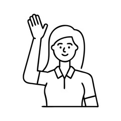 woman raising hand icon, woman raising hand line art - simple line art of woman raising hand, perfect for woman raising hand logos and icons