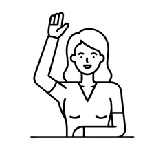 woman raising hand icon, woman raising hand line art - simple line art of woman raising hand, perfect for woman raising hand logos and icons