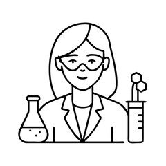 woman scientist icon, woman scientist line art - simple line art of woman scientist, perfect for woman scientist logos and icons