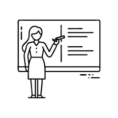woman teacher at board icon, woman teacher at board line art - simple line art of woman teacher at board, perfect for woman teacher at board logos and icons