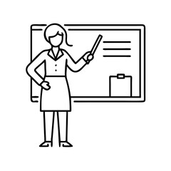 woman teacher at board icon, woman teacher at board line art - simple line art of woman teacher at board, perfect for woman teacher at board logos and icons