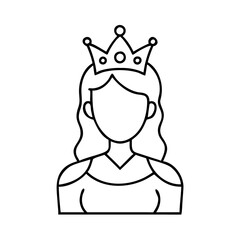 woman wearing a crown icon, woman wearing a crown line art - simple line art of woman wearing a crown, perfect for woman wearing a crown logos and icons