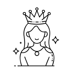 woman wearing a crown icon, woman wearing a crown line art - simple line art of woman wearing a crown, perfect for woman wearing a crown logos and icons