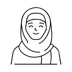 woman wearing hijab icon, woman wearing hijab line art - simple line art of woman wearing hijab, perfect for woman wearing hijab logos and icons