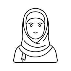 woman wearing hijab icon, woman wearing hijab line art - simple line art of woman wearing hijab, perfect for woman wearing hijab logos and icons