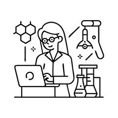 woman working in a lab icon, woman working in a lab line art - simple line art of woman working in a lab, perfect for woman working in a lab logos and icons
