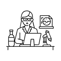 woman working in a lab icon, woman working in a lab line art - simple line art of woman working in a lab, perfect for woman working in a lab logos and icons