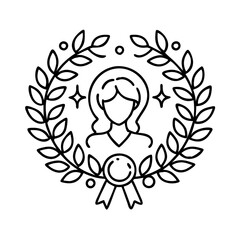 women s victory wreath icon, women s victory wreath line art - simple line art of women s victory wreath, perfect for women s victory wreath logos and icons