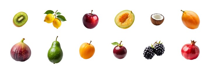 Fototapeta premium big set of summer harvest, fresh ripe fruits collection isolated on white background