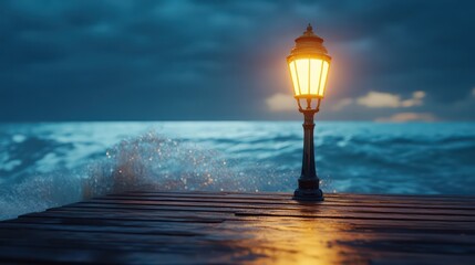 Night coastal lamp post