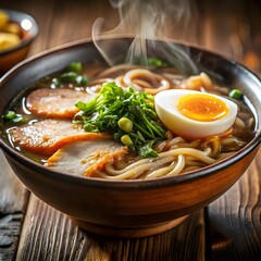 Delicious Chicken Noodle Soup with Soft-Boiled Egg