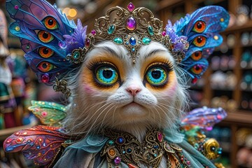 Enchanting Shopping Trolley Brimming with Colorful Eyes and Mystical Details