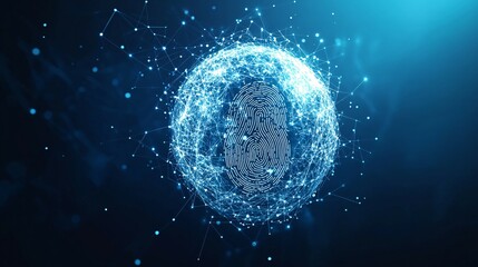 Obraz premium Abstract blue sphere with network connections in a dark blue space.