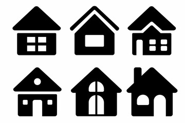 house icons set, set of houses silhouette on white background 