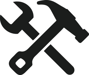 the crossed hammer and wrench or repair silhouette vector icon