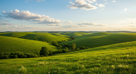 Fototapeta premium Rolling Green Hills under Summer Sky