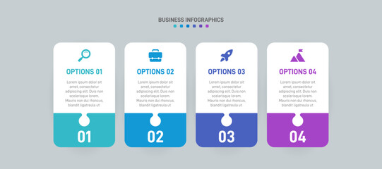 Horizontal progress bar featuring 4 arrow-shaped elements, symbolizing the four stages of business strategy and progression. Clean timeline infographic design template. Vector for presentation
