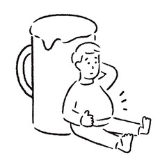 ビール腹を気にする男性_白黒