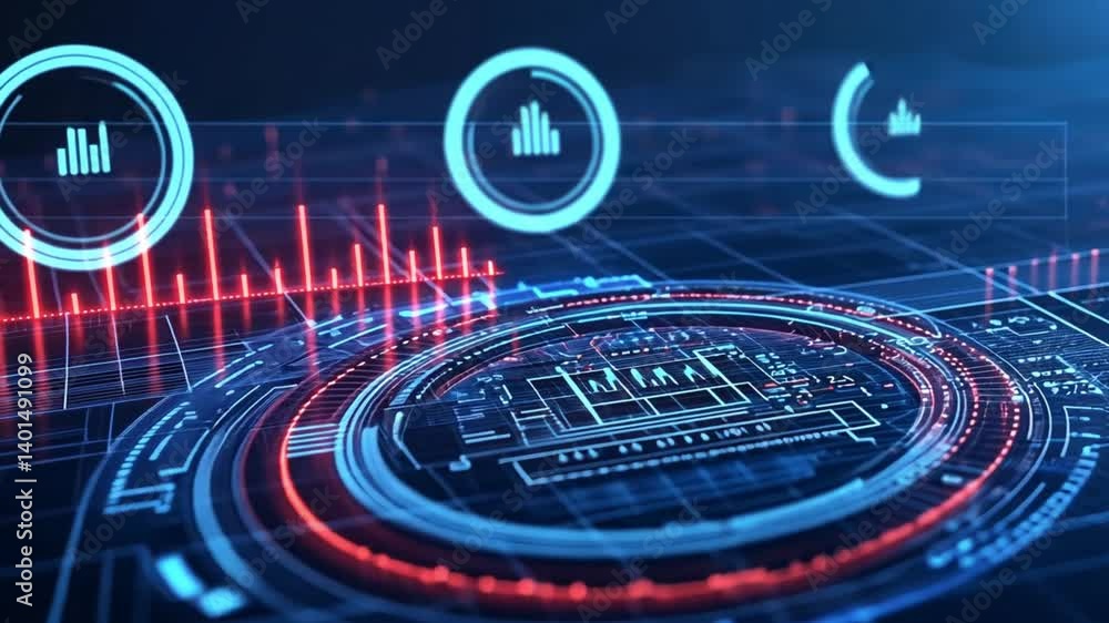 Poster digital data visualization: futuristic tech interface