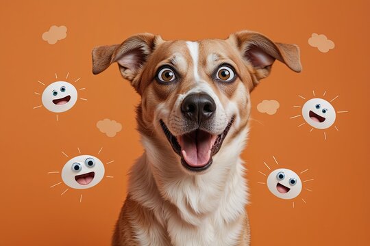 Astonished Dog in Cheerful Orange Background with Humorous Expressions