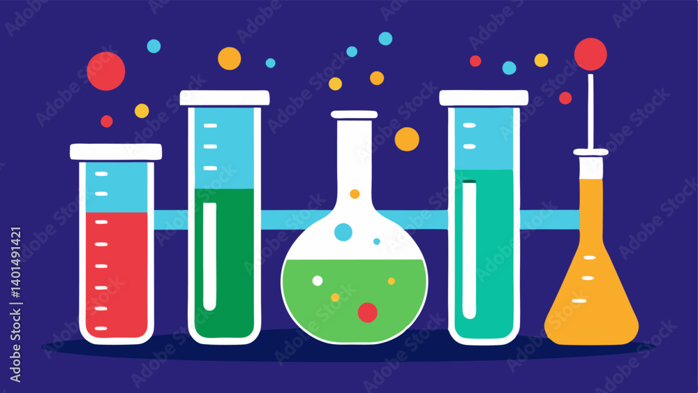 Poster lab test tubes an illustration of several test tubes and beakers in a lab context filled with colore