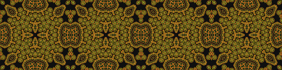 Seamless Ukrainian Pattern. Ukrainian embroidery. Old texture. Yellow pattern on a dark background