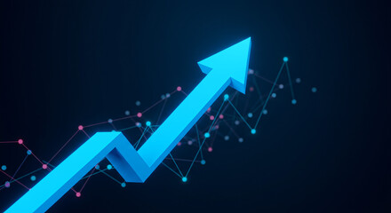 Arrow Rising Over Abstract Graph on Blue Background