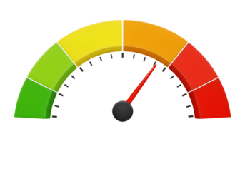 Semi-Circular Color Speedometer Gauge with Needle Indicator on Transparent Background PNG