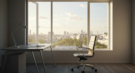Modern Conference Room with City View – Empty Chairs