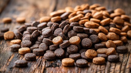 A pile of chocolate coated peanuts ready for celebration with human-grade dog food and copy space for promotions