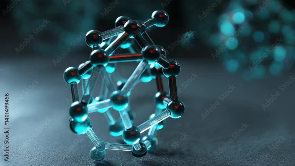 Poster fullerene carbon molecule animation showcasing molecular structure generative ai