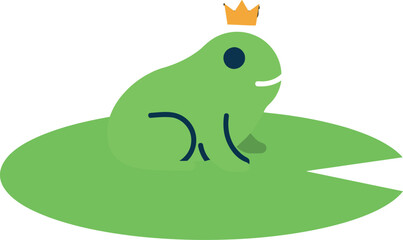 Naklejka premium Green frog sitting on a lily pad with a crown in a flat vector illustration