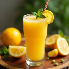 Fototapeta premium glass of lemonade with lemon and mint