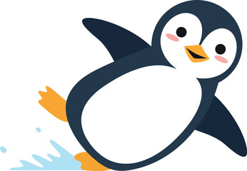 Playful penguin sliding on ice in a minimal flat design vector illustration