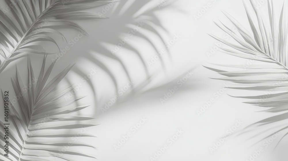 Poster shadows of palm leaves create a calming atmosphere in bright white light setting a serene mood ideal