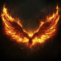 Eternal Wings Ablaze: Dark Fantasy Scene of Fiery Angel Wings in an Atmospheric Realm