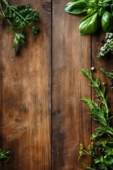 Fresh Herbs Displayed on a Rustic Wooden Table, Showcasing Vibrant Colors and Diverse Textures in a Natural Setting