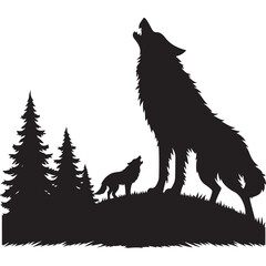 Majestic Wolf Howling at the Moon Vector Silhouette Illustration