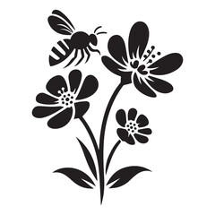 Bee Pollinating Flowers Silhouette An Essential Nature Pollination Process Vector