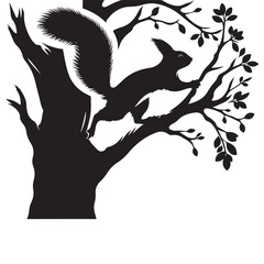Energetic Squirrel Silhouette Climbing Tree Illustration in Detailed Art