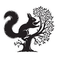 Silhouette Squirrel in Tree Vector Illustration Wildlife Nature Design