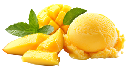Professional Mango Ice Cream Isolated on White Background AR 169