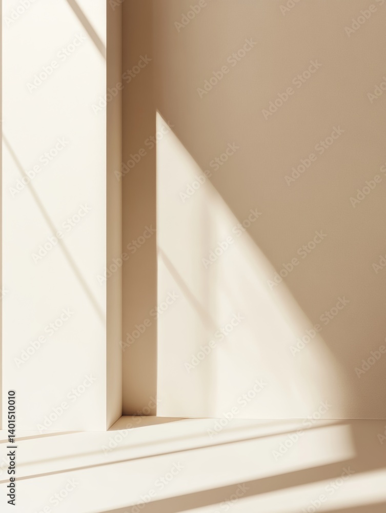 Poster sunlight streaming through a window casts soft shadows on a textured wall in a minimalistic interior